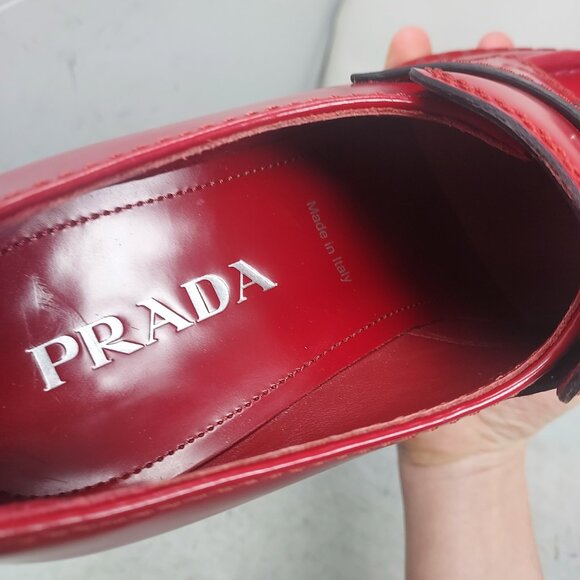 Prada Red Chocolate Brushed Leather Loafer - Picture 4 of 12
